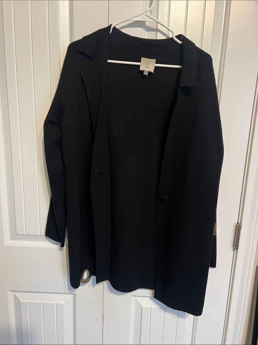 Black Women's Embellished Sweater - Classic Open-Front